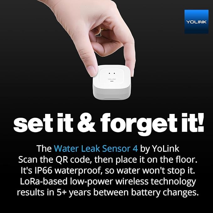 YoLink Water Leak Starter Kit: Hub + 6 Leak Sensor 4 (105 dB Siren), LoRa Long-Range, App/SMS/Email Alerts, D2D Offline, 2 AAA Up to 5-Year Battery, Works with Alexa/IFTTT/Home Assistant