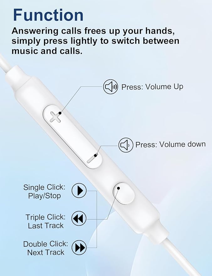 MAS CARNEY Wired Earbuds with Mic 3.5mm Jack WH9, Comfort-Fit in-Ear Headphones for iPhone, PC Gaming, Airplane Travel, School, Samsung, Android, iPad