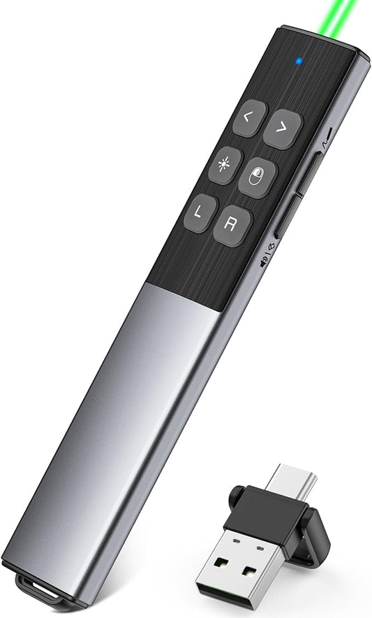 Wireless Rechargeable Presentation Clicker- Presentation Remote with Air Mouse Control, Gyro Volume Adjustment & Ink Annotation- Clicker for PowerPoint, Keynote on Mac, PC, Laptop