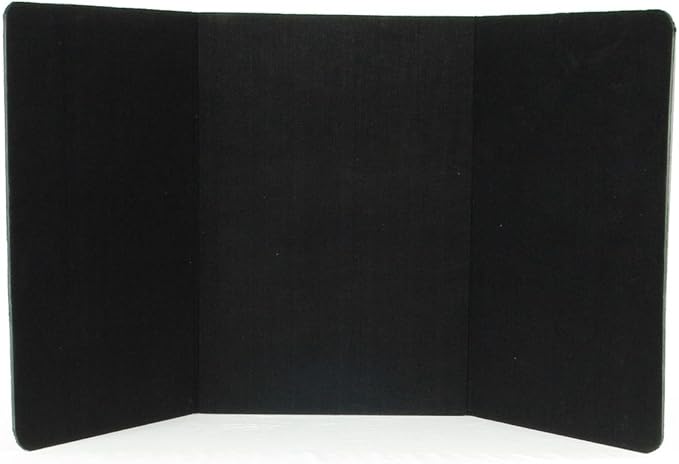 3-Panel Tabletop Display Presentation Board, 72 x 36, No Plastic Edging - Black Hook & Loop-Receptive Fabric