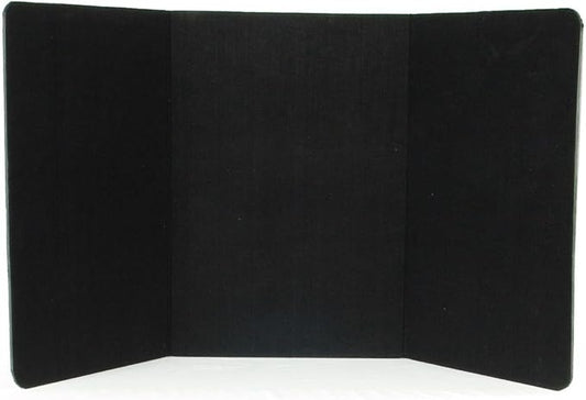 3-Panel Tabletop Display Presentation Board, 72 x 36, No Plastic Edging - Black Hook & Loop-Receptive Fabric