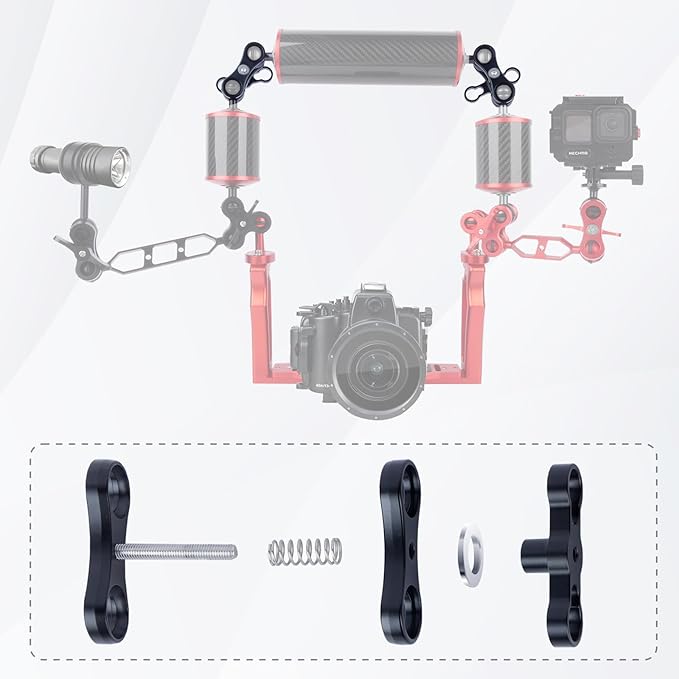 Underwater Photography Pro Kit, CNC Aluminum Butterfly Clamp with Dual 1/4"-20 Ball Head Adapters for Dive Lights, GoPr0 Hero 13-8 Housings & Camera Rigs 63140