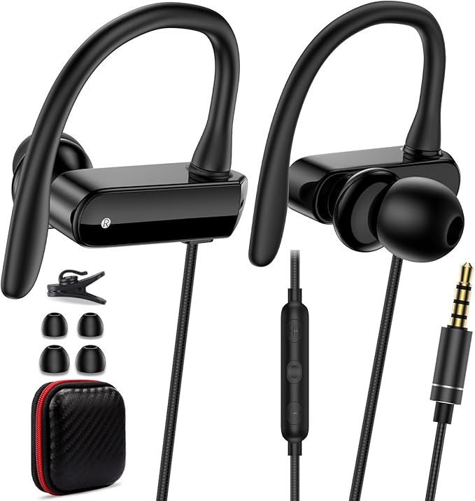 Wired Over Ear Earbuds with Microphone Ear Hook,3.5mm Sport Headphones Wired for Laptops iPad iPod 3.5mm Plug Cellphones,in-Ear Earphones Noise Cancelling Headset for Chromebook MP3 Switch Running Gym