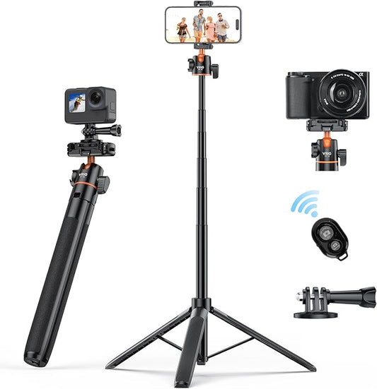 VRIG 57" Extendable Phone Tripod & Camera Tripod,3in1 Selfie Stick with Wireless Remote Shutter,360° Ball Head Cold Shoe Cell Phone Stand for iPhone/Gopro/Nikon Canon Camera