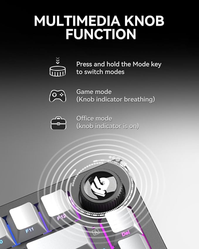 HI75C Pro Mechanical Keyboard, 75% Hot Swappable Gaming Keyboard with Five-Layer Knob, Bluetooth/2.4GHz/USB-C Wireless Keyboards for Windows/MAC/iOS/Android - Reaper Switch, Grey