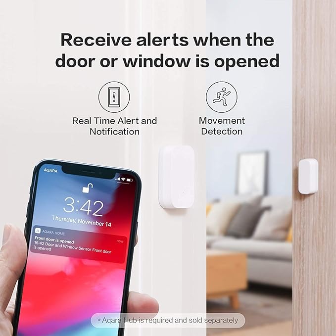 Aqara Zigbee Door and Window Sensor 3 Pack, Wireless Mini Contact Sensor, Home Automation, Requires Aqara Hub, Zigbee Connection, Kid Safety, Compatible with Apple HomeKit, Alexa, Works with IFTTT