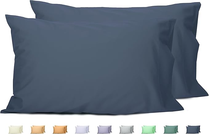 Sunflower Queen Pillowcases Set of 2, 100% Cotton Queen Size Pillow Cases 2, 20×30 inches Midnight Navy, Soft and Breathable