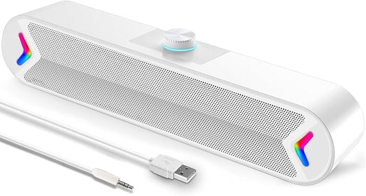 LENRUE Computer Speakers,Wired USB-Powered Sound-bar with 10W Stereo Sound for PC Desktop,Plug-n-Play (A39PRO /White)