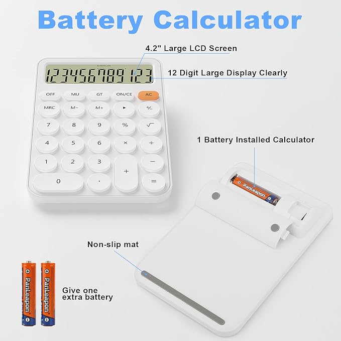 Cute Calculators Desktop Size 6.3 * 4.3in/16 * 11cm, DECKLIT Battery 12 Digit Desk Calculator Extra LCD Large Display, Great Desktop Calculator Big Buttons, 15°Tilt Screen for Kids Calculator(Grey)