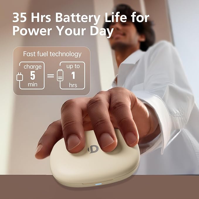 Open Ear Headphones with 35 Hours Playtime, True Wireless Air Conduction Earbuds Featuring Ear Hooks, Bluetooth 5.3, IPX6 Waterproof Design, Comfortable and Secure Fit for Sports - Beige