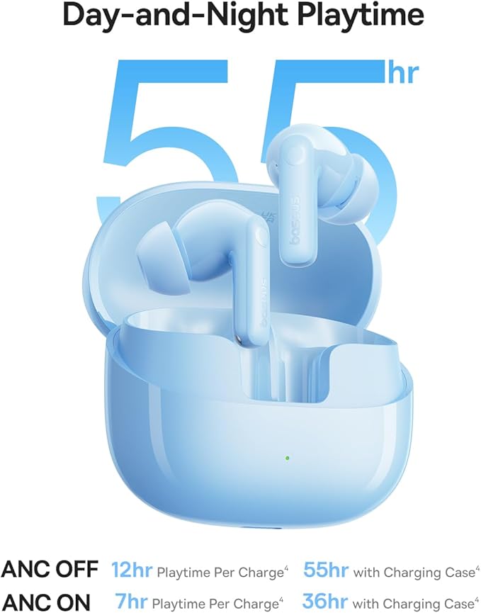 Baseus Bass BP1 Pro Noise Cancelling Wireless Earbuds, Real-Time Adaptive Noise Cancelling, Adaptive Active EQ, LDAC Hi-Res Sound, 6-Mic AI Clear Calls, 55H Playtime, IP55 Waterproof, Bluetooth 6.0