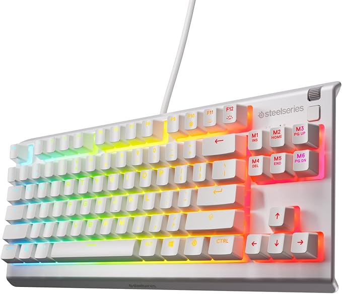 SteelSeries Apex 3 TKL White RGB Gaming Keyboard — Tenkeyless Compact Form Factor — 8-Zone RGB Illumination — Water and Dust Resistant — Whisper-Quiet Gaming Switch