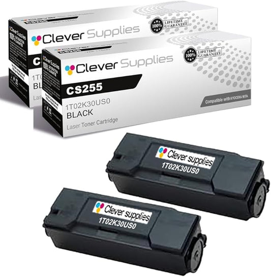 Clever Supplies CS Replacement Compatible with Kyocera CS255 Toner Cartridge 1T02K30US0 to use with CS255 CS305 (Black, 2-Pack)