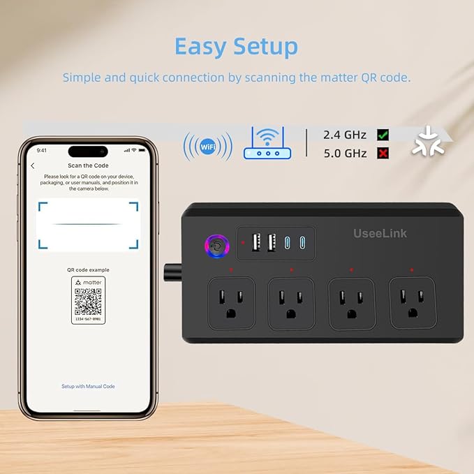 Matter Smart Power Strip,Works with Apple HomeKit, Siri, Alexa, Google Assistant, with 4 Individually Controlled AC Outlets & 2 USB 2 Type-C Ports, Multi-Plug Extender for Home Office-Black