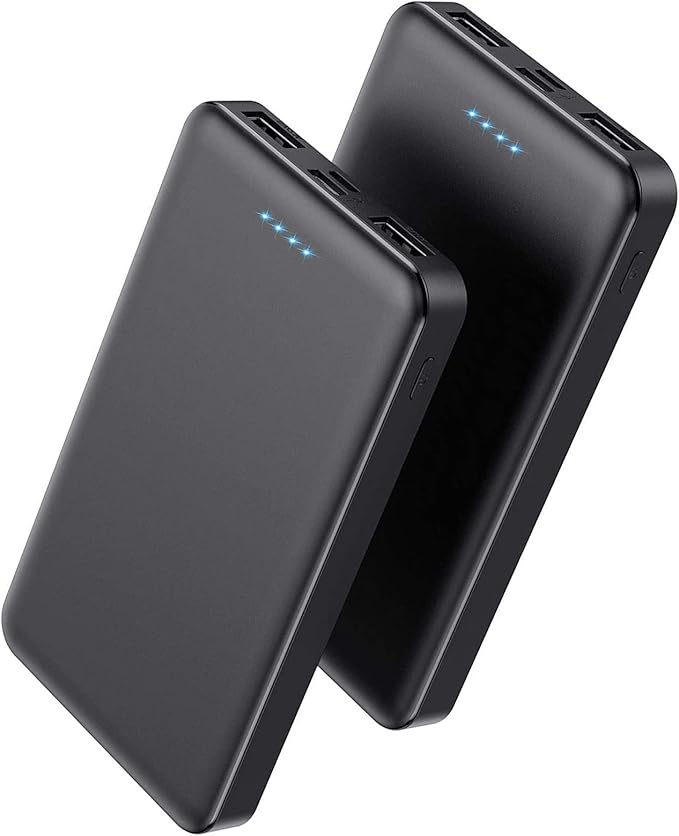 [2 Pack]Portable Charger Power Bank 10000mAh,Ultra Slim Portable Phone Charger with USB C Input & 2 Output Backup Charging External Battery Pack Compatible with iPhone 16/15/14/13/12,Android Phone etc