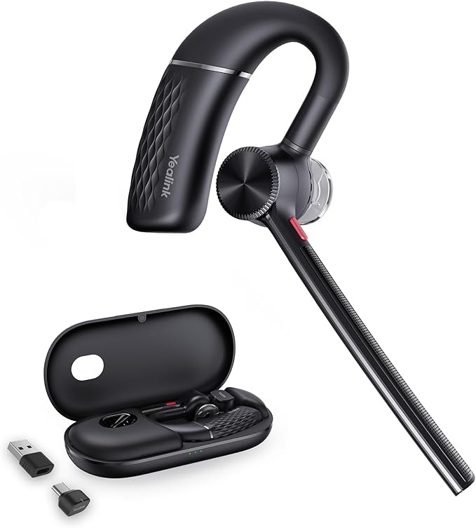 Yealink Bluetooth Headset BH71 Pro,Teams Zoom Certified,Single Ear Wireless Headset with Charging Case,Bluetooth Earpiece with Noise Canceling Mic,Type-C/A USB Dongle,Connect Mobile/Mac/PC,