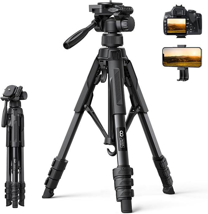 Lamicall Camera Tripod - 17.6LBS Max Load Tripod for Camera with Rapid Leg Deployment Phone Tripods for Video Recording Photo Vlog, 67" Camera Stand with Phone Holder & Carry Bag for DSLR iPhone GoPro