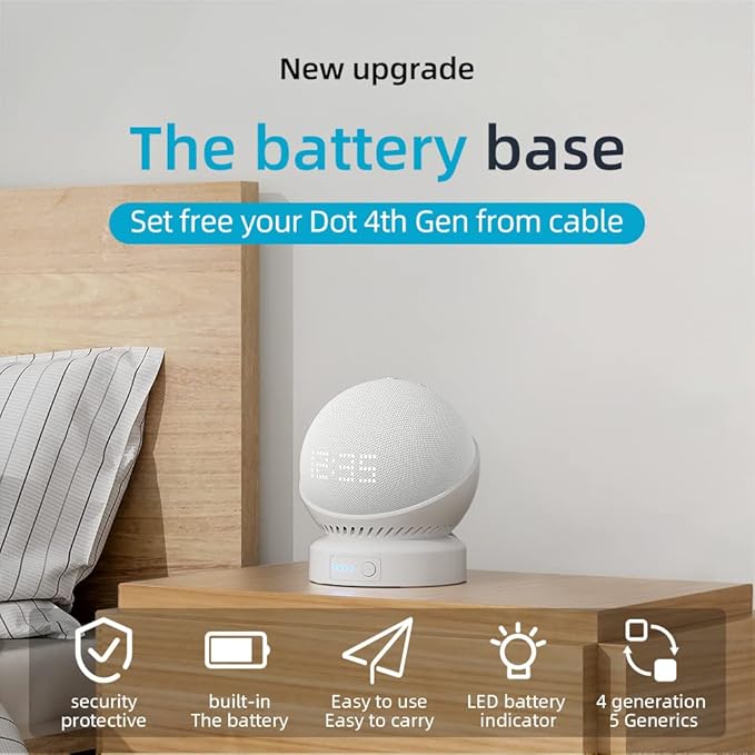 Battery Base for Echo Dot 5th Generation Make Echo Dot 5 Portable Echo Dot 5th and Home Mini Stand Accessories, Not Including The Speaker (White)