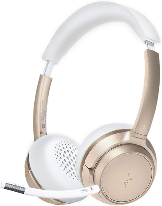 Avantree AH6B - Bluetooth On Ear Headphones with Detachable Mic for Work in Office or at Home, Premium Sound, Soft Padding, Lightweight, Wireless & Wired Headset for Phone PC Laptop, Champaign Gold