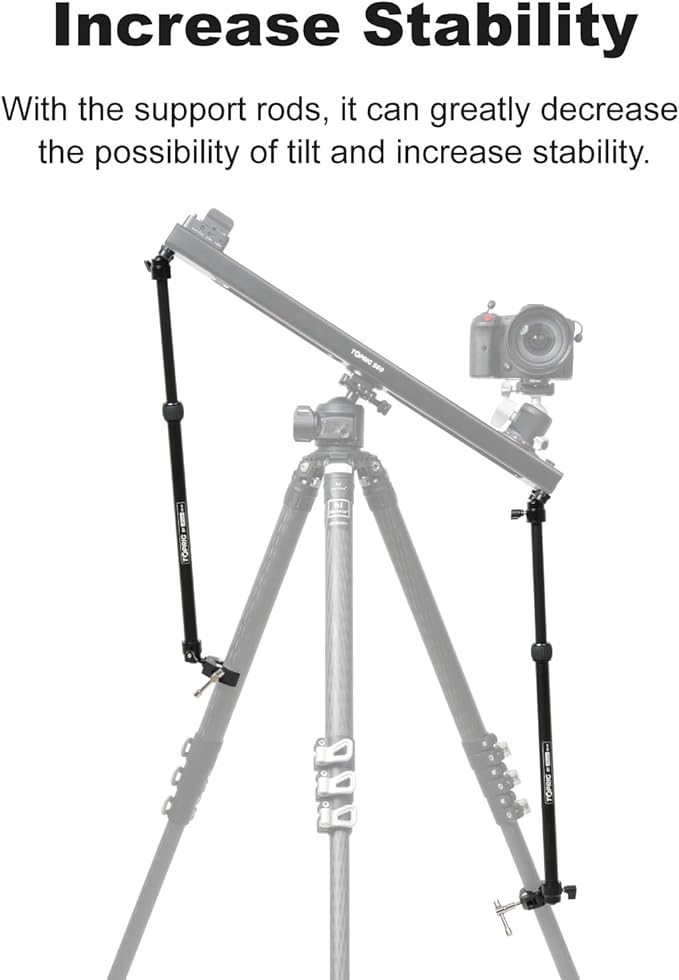 Accsoon Camera Slider Support Arm(2 Arms in), Adjustable Tripod Stability Arm for Increasing Stability in Aluminum Alloy Extendable Pole for Slider Rail Track with C Clamp and Ballhead