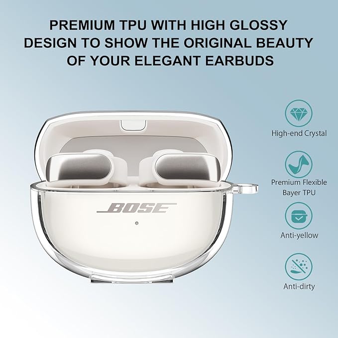 for Bose Ultra Open Earbuds Case Clear 2024,Full Protective Shockproof Soft Transparent TPU Cover for Bose Open Ear Wireless Earbud Headphone Accessories with Carabiner and Cleaning Pen-Clear