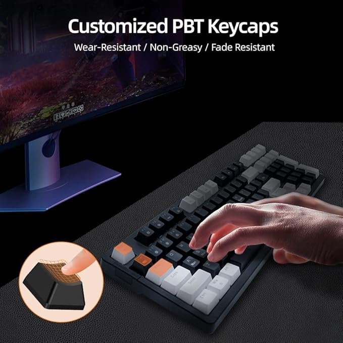 Mechanical Gaming Keyboard, Full Key Compact Wired RGB Backlit Light Up, Red Switches Hot Swappable USB C Creamy Sounding Silent White Mechanical Keyboard for PC MAC
