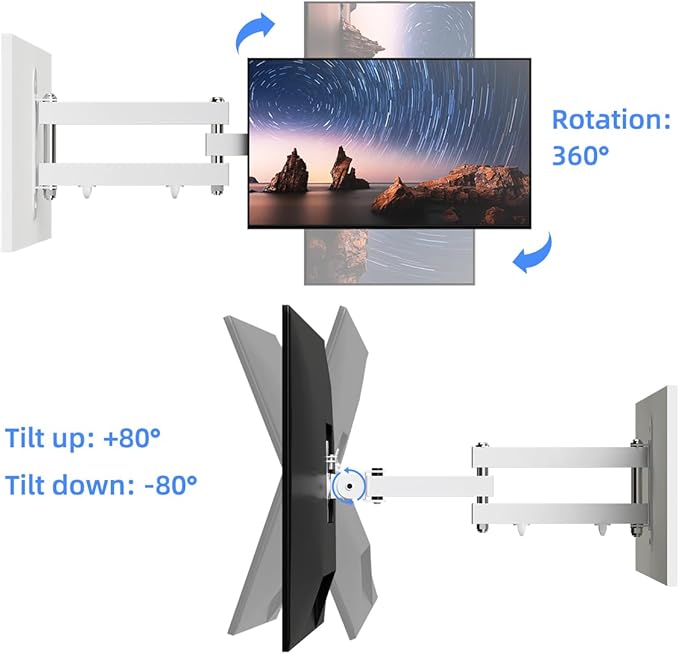 Suptek Full Motion TV Wall Mount Bracket for Most 13-30 inch TVs and Monitors, Flat and Curved TVs up to 28lbs, Tilt Swivel and 16.9 inch Extension, Max VESA 100x100mm, White, MA2776W