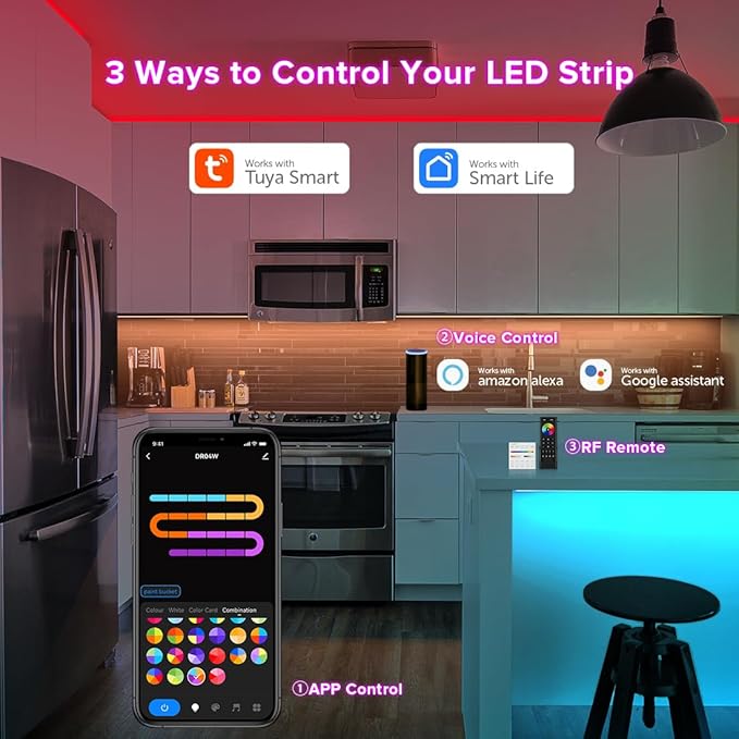 2.4G WiFi SPI RGBW LED Controller DR04W, Smart Life/Tuya App, Alexa & Google Home Compatible, Works with SK6812, WS2814, Addressable RGBW Strips RC03RFB RF Remote for Wireless Control