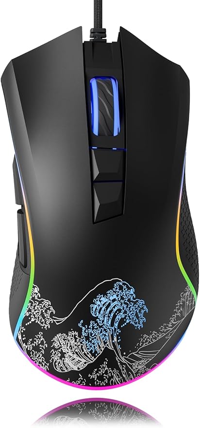 XVX Wired Gaming Mouse, 12000 DPI RGB Mouse with 12 Backlit Modes & 7 Macro Buttons, Gaming Mice Support DIY Keybinding, Gamer Computer Mice for Laptop PC Mac Windows, Wave