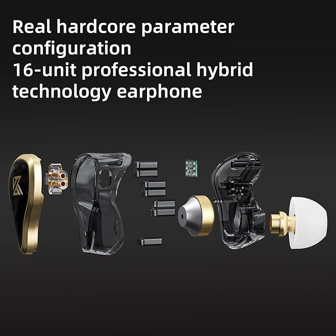 KZ ZAS in-Ear Headphones Wired Earbuds, IEM Headphones,16-Unit Hybrid High-Frequency 7BA+10mm Dual DD HiFi Stereo Sound Earphones Noise Cancelling Earbuds(with Mic,Black)