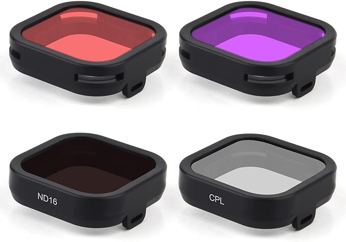 4-Pack Snorkel Filter for GoPro Hero 12 11 10 9 Black - Polarized Camera Lens Filter(CPL) ND Filter (ND16) Red Magenta Filters, Neutral Density 10M Shallow Diving Protector Go Pro Accessories