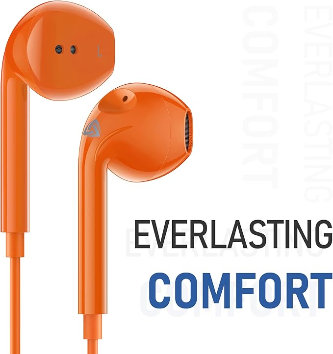LUDOS Zenith Wired Earbuds in-Ear Headphones, 2 Years Warranty, Earphones with Microphone, Corded for 3.5mm Jack Ear Buds for iPhone, Samsung, Computer, Laptop, Kids, School Students, Woman - Orange