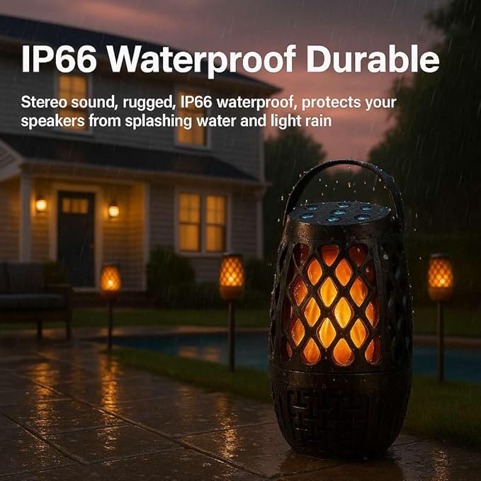 Upgraded Outdoor Speakers, Wireless Speakers with Bluetooth Outdoor Gift for Men, Wireless Speaker Multi-Sync up to 100 Speakers with Colorful Light, HD Stereo, Stake, Hook for Patio/Yard/Porch
