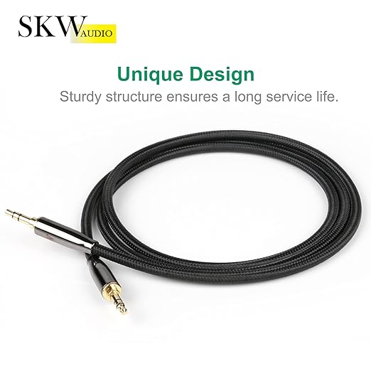 SKW Aux Cable for Car(Hi-Fi Sound),3.5 mm Stereo Audio Cable, 1/8″ Headphone Jack Cord for Home Stereo, iPhone, iPod, IPad, Echo Dot, Sony & More 6.5ft(2m)