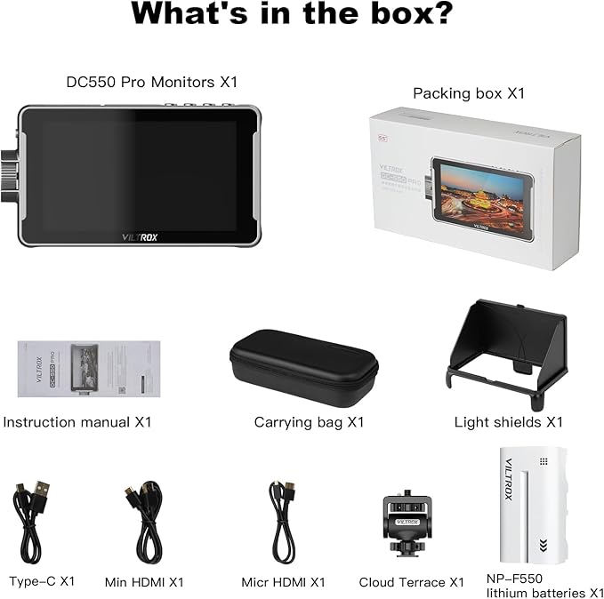 VILTROX DC 550 Pro 5.5" Camera Monitors for DSLR Touchscreen Field Monitor 4K HDMI Video External Monitor mit Hood for Sony Canon Nikon 1200nit 3D LUT Focus Peaking Histogram False Colours