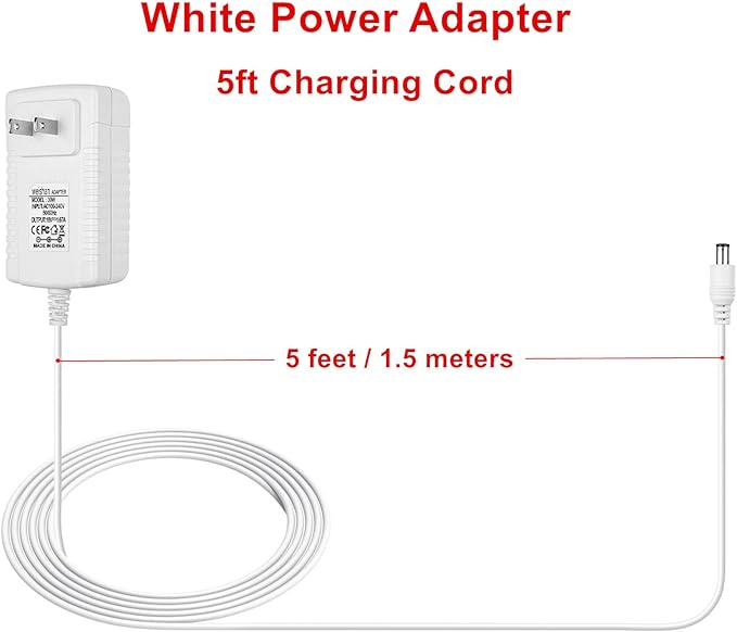 30W Power Cord Adapter Replacement for Echo Show 8 3rd Gen., Show 10 3rd Gen., Show 15, Show 21, Echo 3rd/4th Gen. - White Wall Charger Cable, 5ft