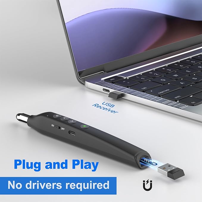 Presentation Clicker Telescopic Pointer: Powerpoint Remote Wireless Presenter Green Laser Stylus Pen for Touch Screen, Google Slide Smart Board Retractable Stick for Mac Computer (Rechargeable)