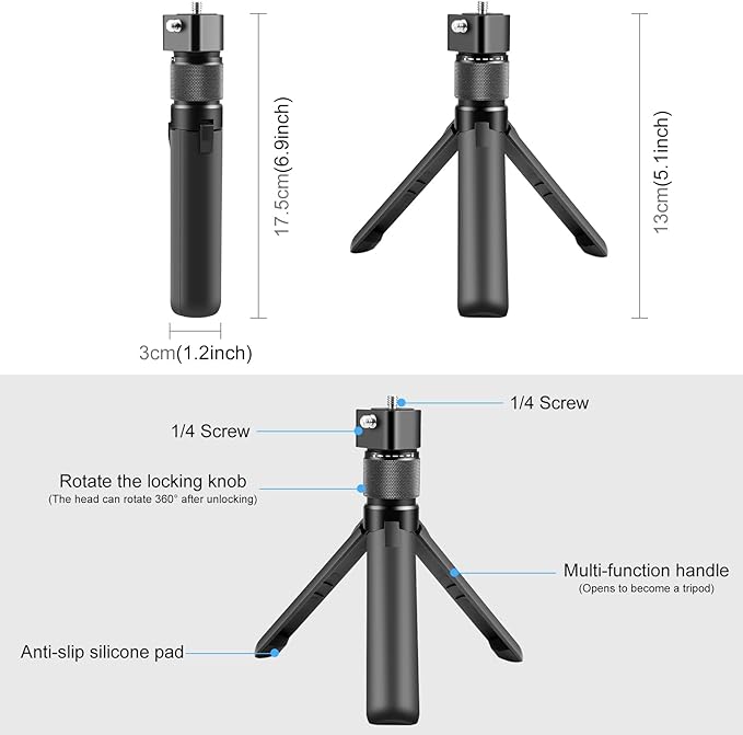 PULUZ Bullet Time Handle Tripod Multi-Functional Tabletop Fold Tripod for Insta360 X5 /X4, Insta 360 X3, ONE RS, Go pro Hero 11 10 9 5 4 3 Sport Action Camera Accessories