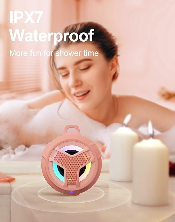 EBODA Bluetooth Shower Speaker, Waterproof Portable Wireless Speakers with Light, IP67 Floating, 2000mAh, Small Portable Speaker for Kayak, Beach, Pool Accessories, Gifts for Unisex