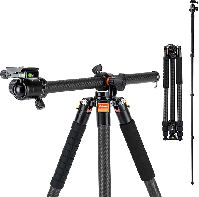 Fotopro 72 Inch Carbon Fiber Horizontal Tripod Camera Tripod with 360 Degree Ball Head Quick Release Plate 2-in-1 Tripods Monopod Max Load 22lbs