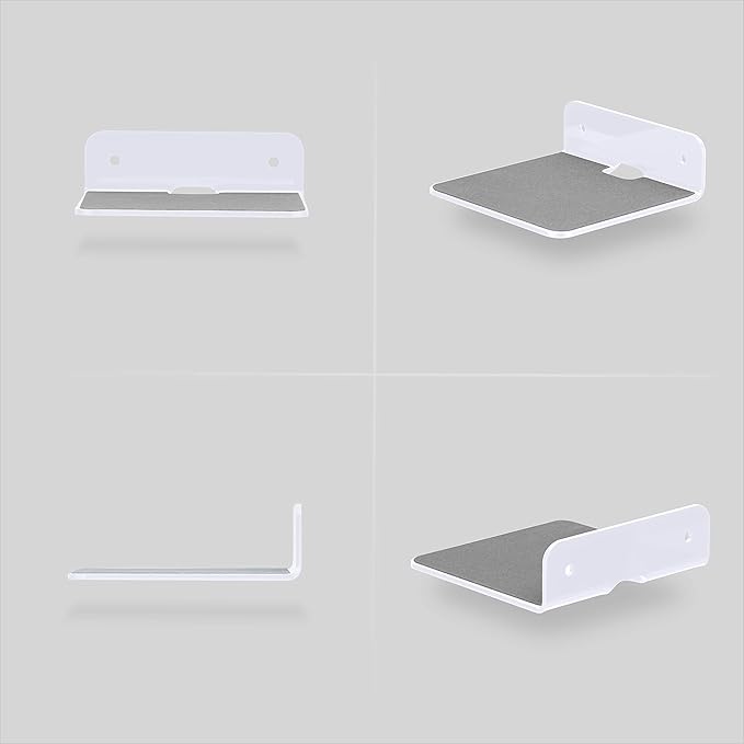 BRAINWAVZ 2-Pack 4” Small Floating Shelf Bluetooth Speaker Stand, Adhesive & Screw Wall Mount, Anti Slip, for Cameras, Baby Monitors, Webcam, Router & More, Universal Holder (SHELF11 White)