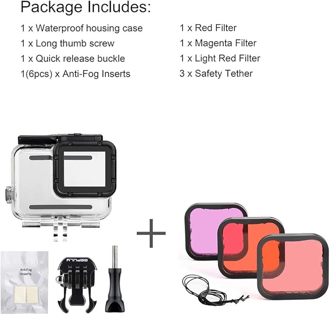 Waterproof Housing Case with Dive Filter for GoPro Hero 7 6 5 Black, Hero (2018) Camera - 45 Meters Underwater Photography - with Red, Light Red and Magenta Filters