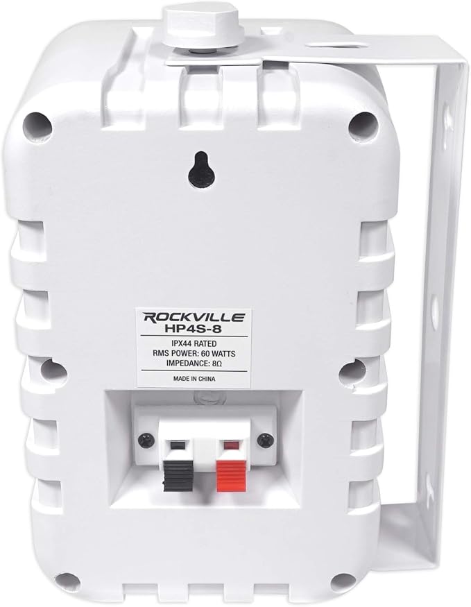 Rockville Pair HP4S-8 4-Inch 360W Outdoor/Indoor Speakers, 8 Ohm, IPX44 Weather-Resistant, Swivel Brackets, Removable Paintable Grills, for Home Theater and Patio