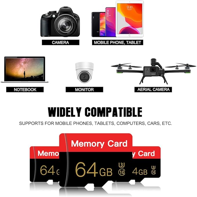 2 Pack Micro Memory Card 64 GB with Adapter, C10/U3/UHS-I/A1, TransFlash Card, TF Card for Camera, Smartphone, Tablet, Drone (Red 64GB *2)