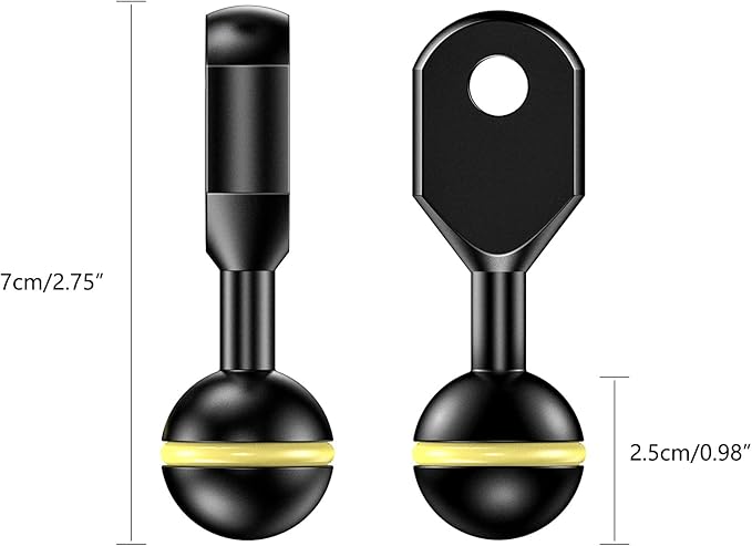 Seafrogs 1" Ball to YS Head Clip Arm, 2.75"/7cm Aluminum Alloy Adapter Arm for Underwater Photography Lighting System, Connector for Diving Strobe/Video Light(AM-3)