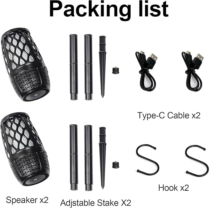 Upgraded Outdoor Speakers, Wireless Speakers with Bluetooth Outdoor Gift for Men, Wireless Speaker Multi-Sync up to 100 Speakers with Colorful Light, HD Stereo, Stake, Hook for Patio/Yard/Porch