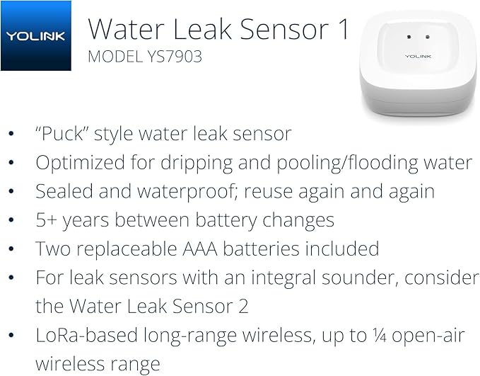 YoLink Water Leak Starter Kit: Hub + 6 Leak Sensor 1 (Silent), LoRa Long-Range, App/SMS/Email Alerts, D2D Offline Triggers, 2 AAA Up to 5-Year Battery, Works with Alexa/IFTTT/Home Assistant