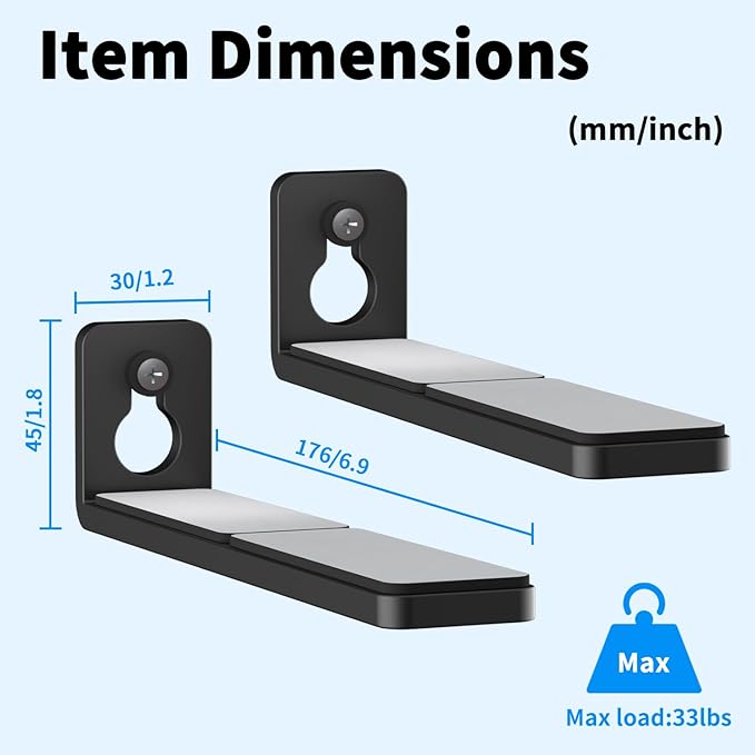 suptek Universal Soundbar Wall Mount Shelf – Wall Mount Bracket for Sony, Samsung, Vizio, LG, Sonos Sound Bars – Under TV Mounting, Space-Saving Design (SBR001GDLB)