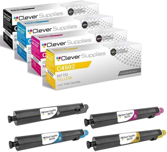 CS Replacement Toner Cartridge Compatible with Ricoh C4502 841751 Black 841754 Cyan 841753 Magenta 841752 Yellow Color Laser Aficio MP C4502 Aficio MP C4502A Aficio MP C5502 4 Color Set