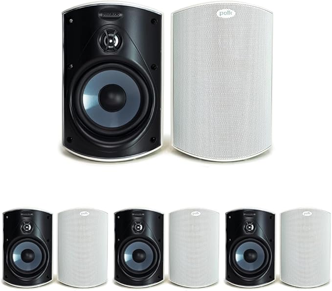 Polk Audio Atrium 4 Outdoor Speakers with Powerful Bass (Pair, White), All-Weather Durability, Broad Sound Coverage, Speed-Lock Mounting System (Pack of 4)
